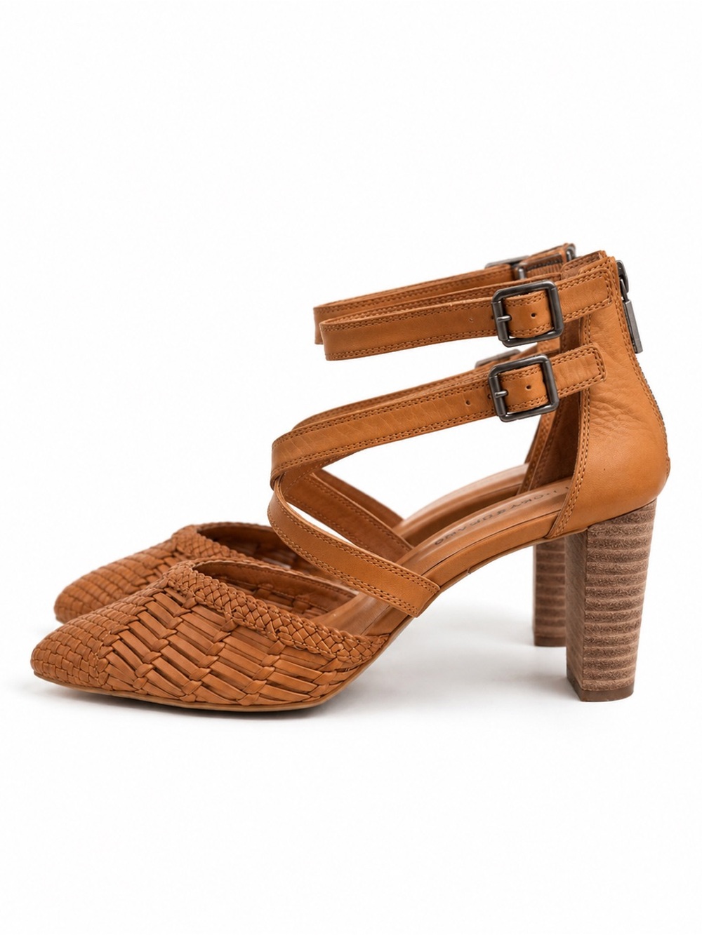 Lucky Brand Tan Braided Leather Strappy Block Heel Sandals